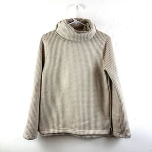 J. Crew Top Women Houndstooth Beige Long Sleeve Funnelneck Pullover Preppy Sz S